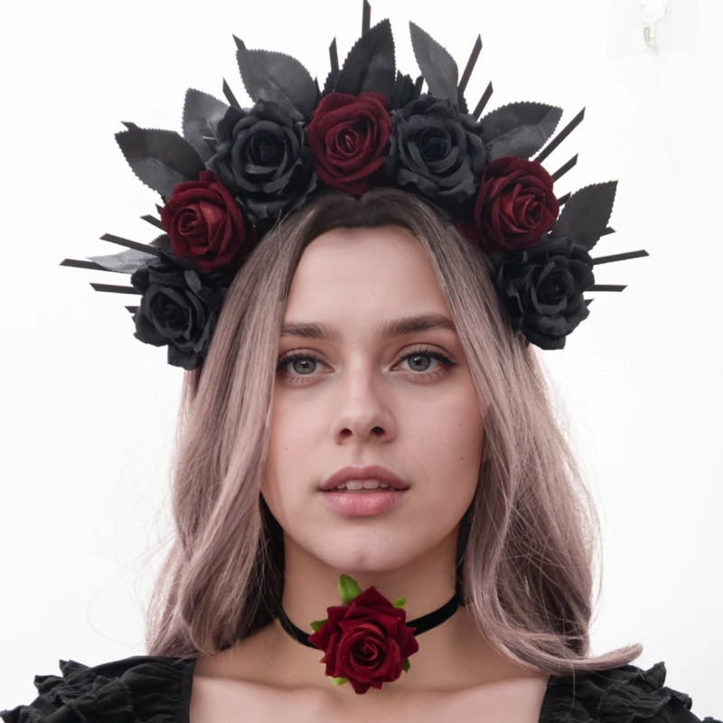 Set za kosu: ručno izrađena platnena čelenka, ogrlica i corsage, gotički stil za žene