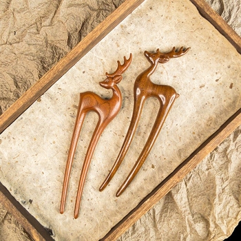 Dviejų dalių sandalmedžio plaukų segtukas, vintage geometrinis medinis galvos aksesuaras, pritaikomas