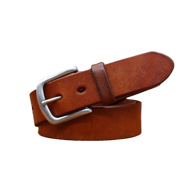 Muški kožni pojas od prave kože, prvi sloj teleće kože, kopča od legure s pinom, vintage stil