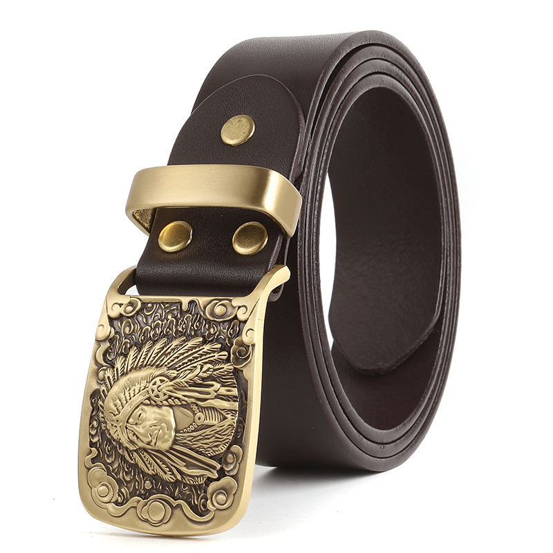Curea pentru bărbați din piele naturală, piele de vițel prim-strat, cataramă din cupru, cataramă cu știft, lățime 2–4 cm
