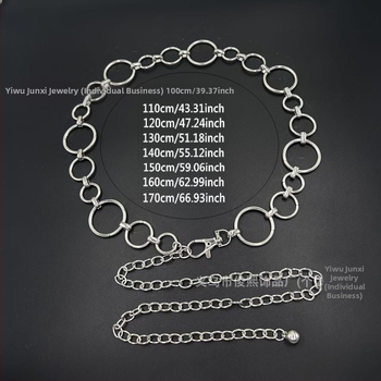 Γυναικεία μεταλλική ζώνη μέσης με κυκλικό κρίκο, μήκος 110 cm, πλάτος 3.0 cm, ευέλικτο στυλ