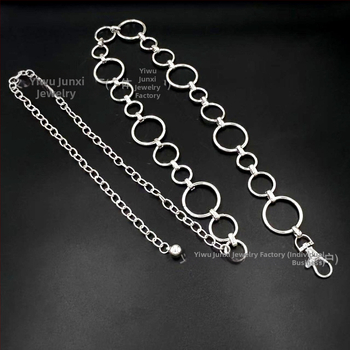 Γυναικεία μεταλλική ζώνη μέσης με κυκλικό κρίκο, μήκος 110 cm, πλάτος 3.0 cm, ευέλικτο στυλ