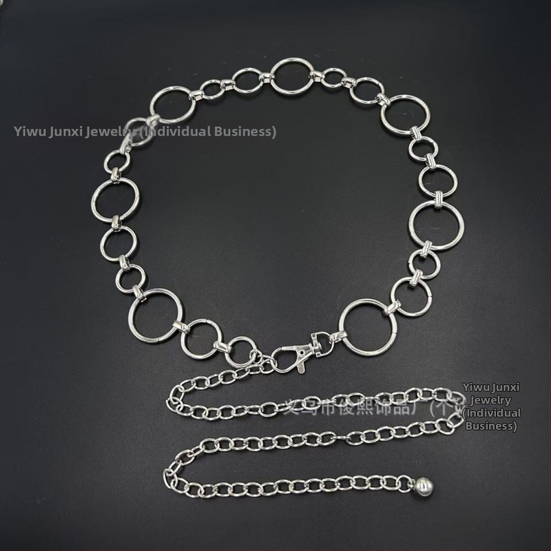 Γυναικεία μεταλλική ζώνη μέσης με κυκλικό κρίκο, μήκος 110 cm, πλάτος 3.0 cm, ευέλικτο στυλ