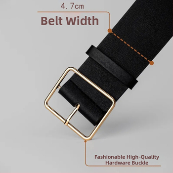 Γυναικεία φαρδιά ζώνη με μεγάλη τετράγωνη αγκράφα από κράμα, PU δέρμα, κούμπωμα με ακίδα, πλάτος άνω των 4 εκ, επεξεργασία οπών και ηλεκτροχρωμίωση.