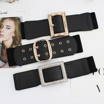 Γυναικεία ελαστική ζώνη μέσης, PU δέρμα, αγκράφα από κράμα, ιαπωνικό κούμπωμα, πλάτος άνω των 4 εκ., ρετρό στυλ