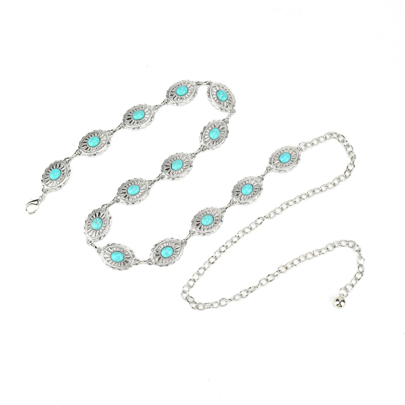 Γυναικεία μεταλλική αλυσίδα μέσης, πανκ στυλ, σχέδιο με έναν κύκλο, μήκος 100 cm