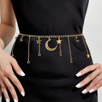 Αλυσίδα μέσης με κρεμαστό σε σχήμα κούφιας σελήνης και φούντα με πεντακτινο αστέρα, μεταλλικό κράμα, μονόκυκλο κλείσιμο