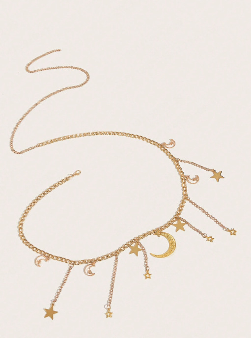 Αλυσίδα μέσης με κρεμαστό σε σχήμα κούφιας σελήνης και φούντα με πεντακτινο αστέρα, μεταλλικό κράμα, μονόκυκλο κλείσιμο