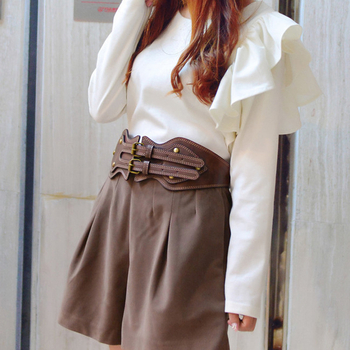 Ελαστική ευρεία ζώνη από συνθετικό δέρμα με διπλό αγκράφα με καρφί για παλτά