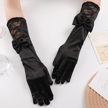 Γάντια - Μακριά δαντελένια σατέν, πέντε δάχτυλα, διακοσμητικά (Μάρκα: Jiangshan Meilai)