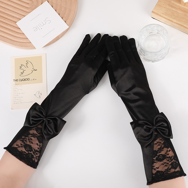 Γάντια - Μακριά δαντελένια σατέν, πέντε δάχτυλα, διακοσμητικά (Μάρκα: Jiangshan Meilai)