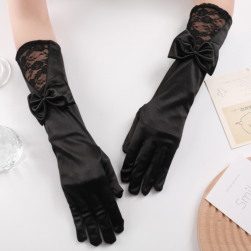 Γάντια - Μακριά δαντελένια σατέν, πέντε δάχτυλα, διακοσμητικά (Μάρκα: Jiangshan Meilai)
