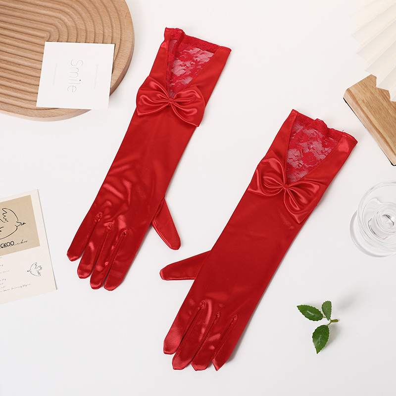 Γάντια - Μακριά δαντελένια σατέν, πέντε δάχτυλα, διακοσμητικά (Μάρκα: Jiangshan Meilai)