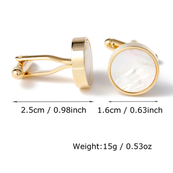 Мъжки копчета за ръкави, медни, кръгли, с инлей от раковина, луксозен стил, персонализация налична