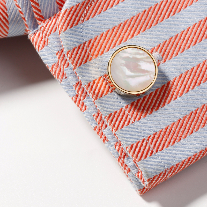 Ανδρικά κλιπ μανσέτας, από χαλκό, κυκλικό σχήμα, επένδυση με κοχύλι, στυλ ελαφριάς πολυτέλειας, δυνατότητα προσαρμογής