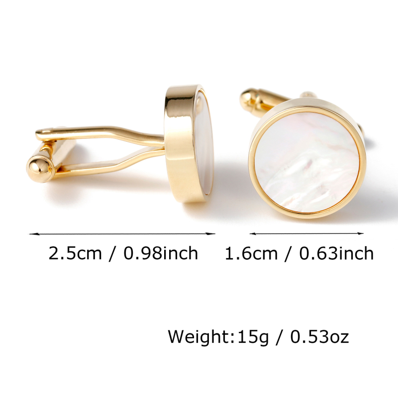 Ανδρικά κλιπ μανσέτας, από χαλκό, κυκλικό σχήμα, επένδυση με κοχύλι, στυλ ελαφριάς πολυτέλειας, δυνατότητα προσαρμογής