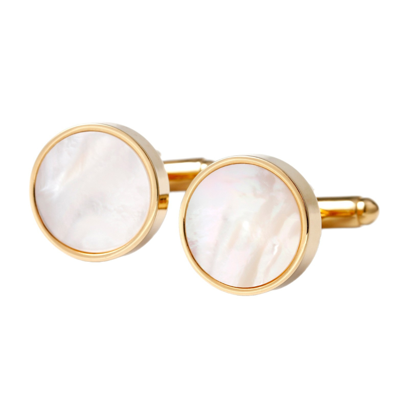 Ανδρικά κλιπ μανσέτας, από χαλκό, κυκλικό σχήμα, επένδυση με κοχύλι, στυλ ελαφριάς πολυτέλειας, δυνατότητα προσαρμογής