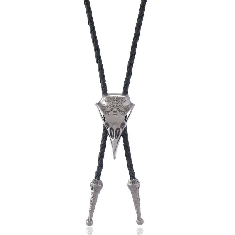 Κολιέ τύπου bolo με δερμάτινο κορδόνι και μενταγιόν από κράμα σε μορφή νεκρού πουλιού, κανονική αλυσίδα, μήκος 51–60 cm, βάρος 19 g