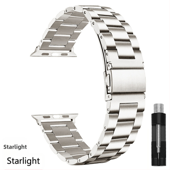 Plieninė laikrodžio juosta su Three-Bead dizainu Apple Watch S10, sulankstomas užsegimas, 20mm/22mm jungtys, svoris 80–90 g