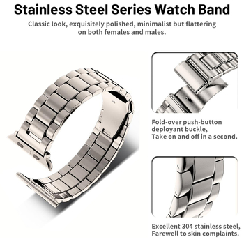 Plieninė laikrodžio juosta su Three-Bead dizainu Apple Watch S10, sulankstomas užsegimas, 20mm/22mm jungtys, svoris 80–90 g