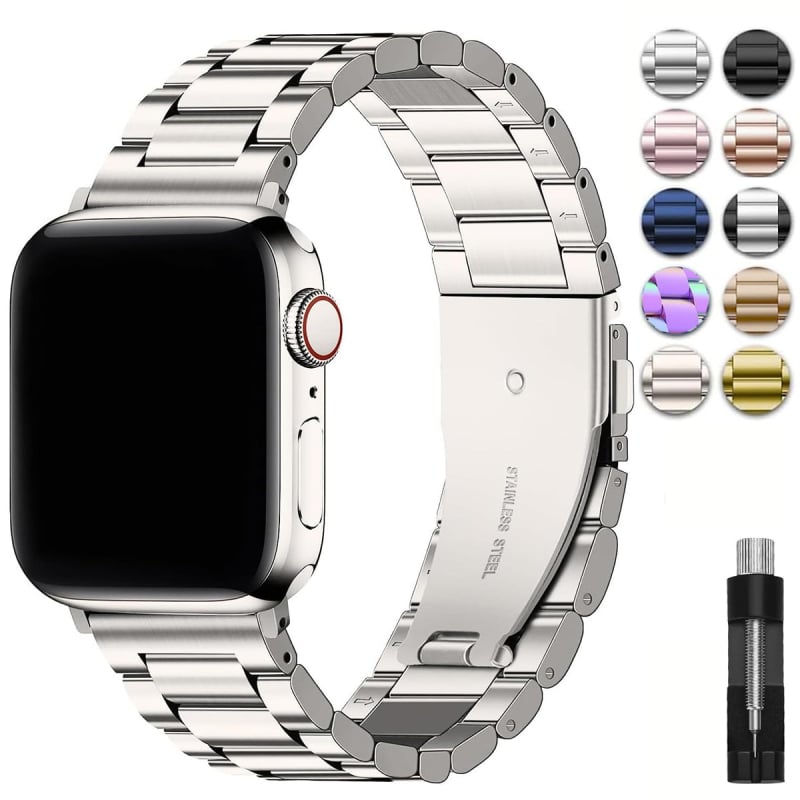 Plieninė laikrodžio juosta su Three-Bead dizainu Apple Watch S10, sulankstomas užsegimas, 20mm/22mm jungtys, svoris 80–90 g