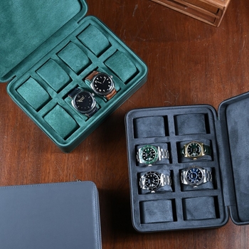 Órák tároló doboz - Tíz rekesz, Mikroszálas bőr, Kemény tok, Egyszerű mintázat