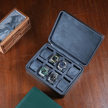 Θήκη αποθήκευσης ρολογιών - Δέκα θέσεις, Δέρμα μικροϊνών, Σκληρή θήκη, Απλό σχέδιο