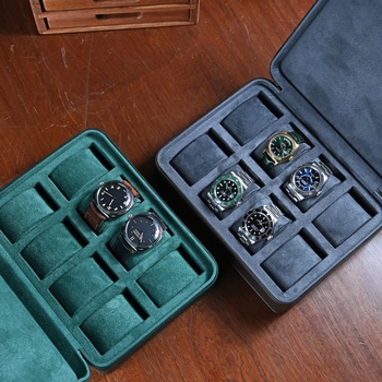 Θήκη αποθήκευσης ρολογιών - Δέκα θέσεις, Δέρμα μικροϊνών, Σκληρή θήκη, Απλό σχέδιο