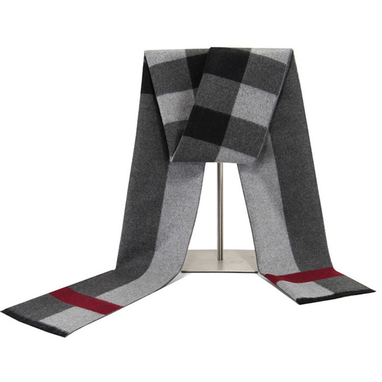 Muški jacquard šal, zima topao i debeo karirani uzorak, brushed tekstura, 180×30 cm, mješavina viskoze i poliestera