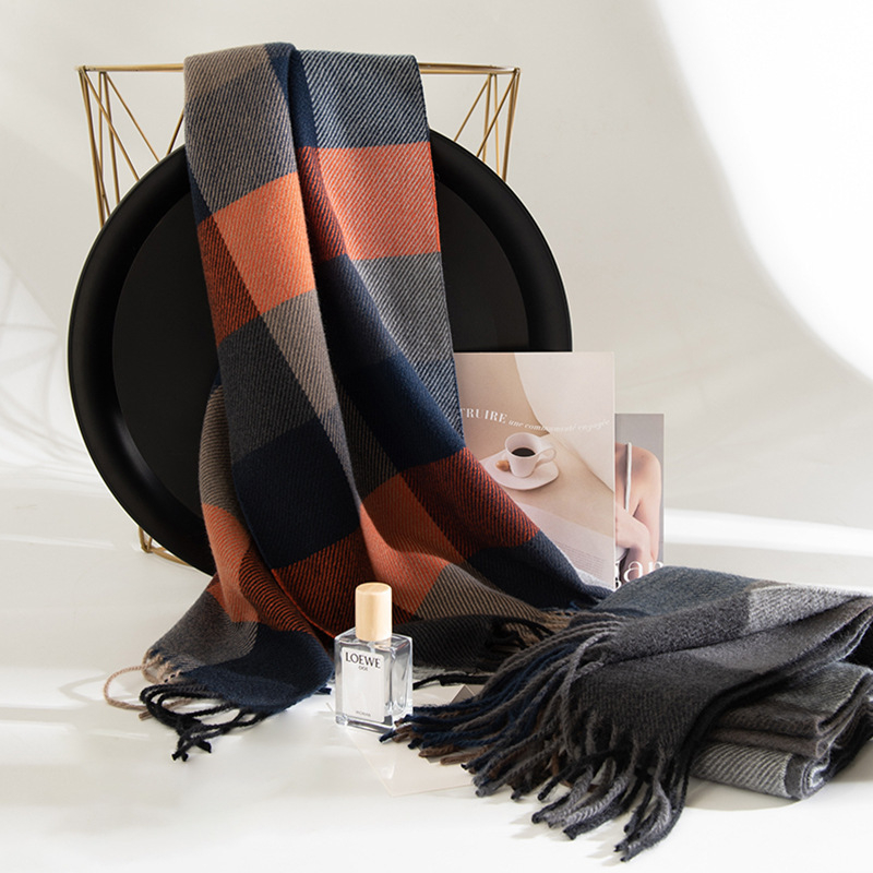Unisex šal kariranog uzorka, imitacija kašmira, resice, twill tkanina od poliestera
