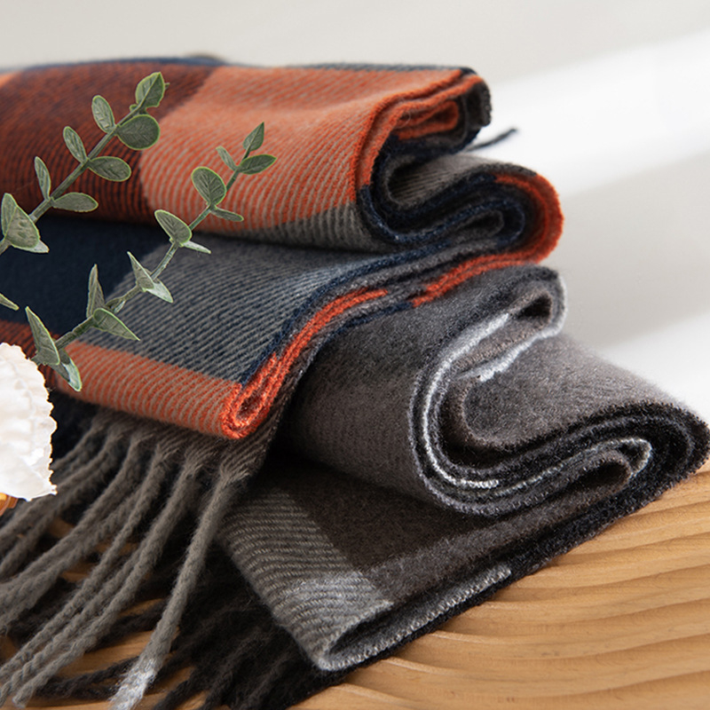 Unisex šal kariranog uzorka, imitacija kašmira, resice, twill tkanina od poliestera