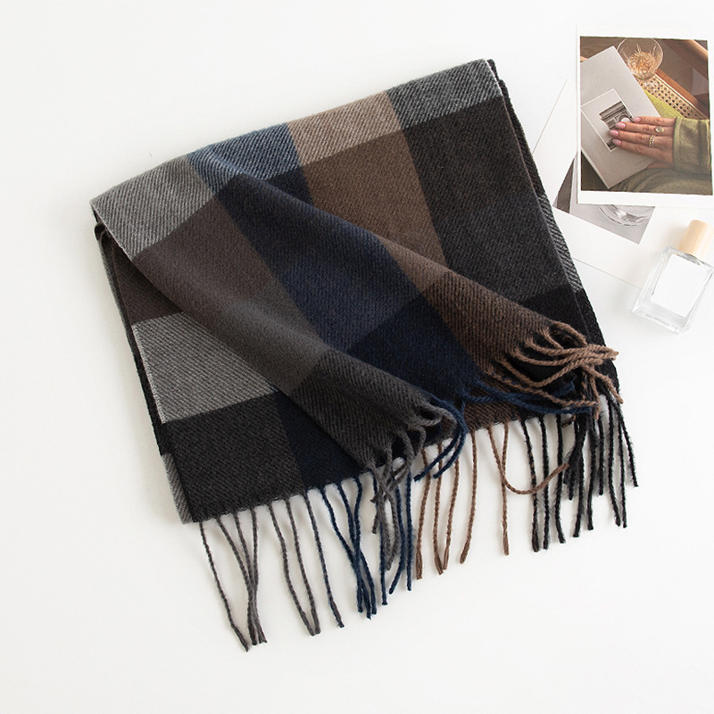 Unisex šal kariranog uzorka, imitacija kašmira, resice, twill tkanina od poliestera