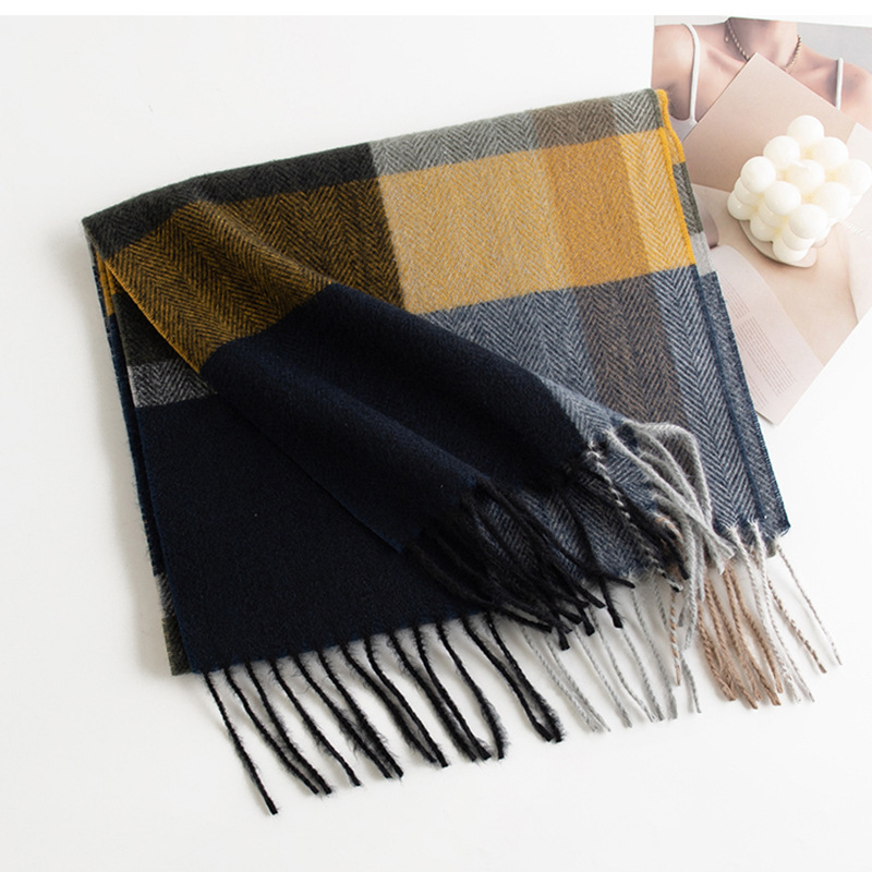 Unisex šal kariranog uzorka, imitacija kašmira, resice, twill tkanina od poliestera