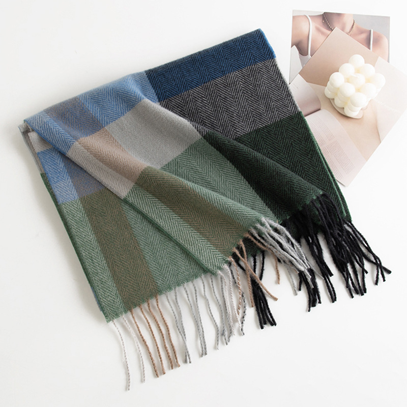 Unisex šal kariranog uzorka, imitacija kašmira, resice, twill tkanina od poliestera