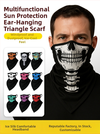 Αθλητικό μαντήλι κεφαλής, αναπνεύσιμο πολυεστερικό, γρήγορο στέγνωμα, σχέδιο κρανίου, τρίγωνο με λουράκι για τα αυτιά