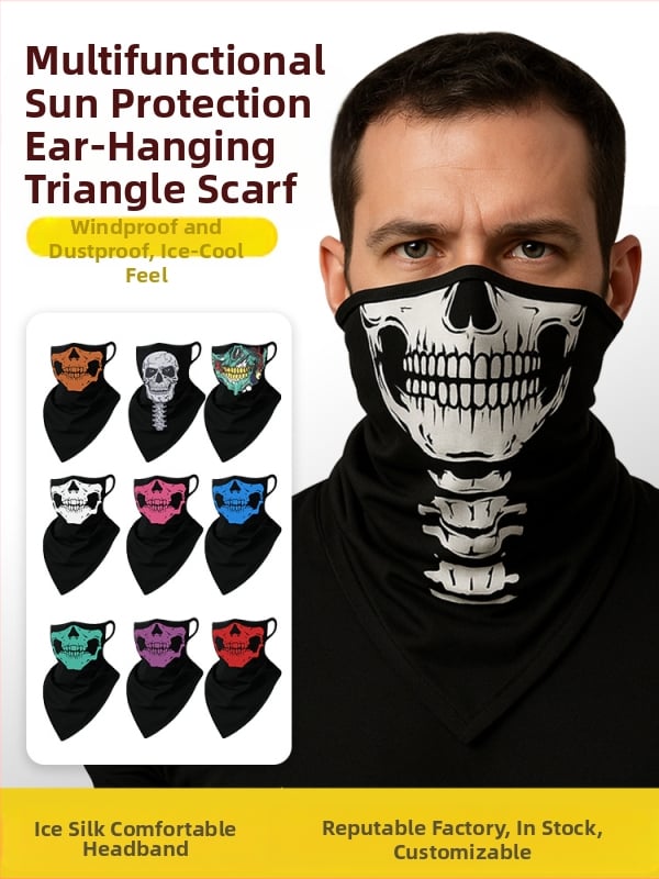 Αθλητικό μαντήλι κεφαλής, αναπνεύσιμο πολυεστερικό, γρήγορο στέγνωμα, σχέδιο κρανίου, τρίγωνο με λουράκι για τα αυτιά