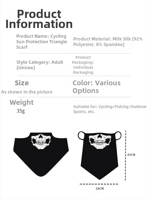 Спортна бандана за глава, дишаща полиестерна материя, бързосъхнеща, триъгълна форма, принт с черепи