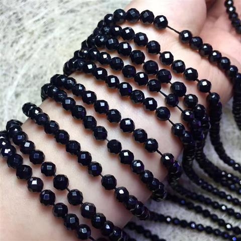 Mărgele libere din spinel negru, tăiate cu fațe, tratate perlat, componente semi-finite pentru bijuterii din cristal