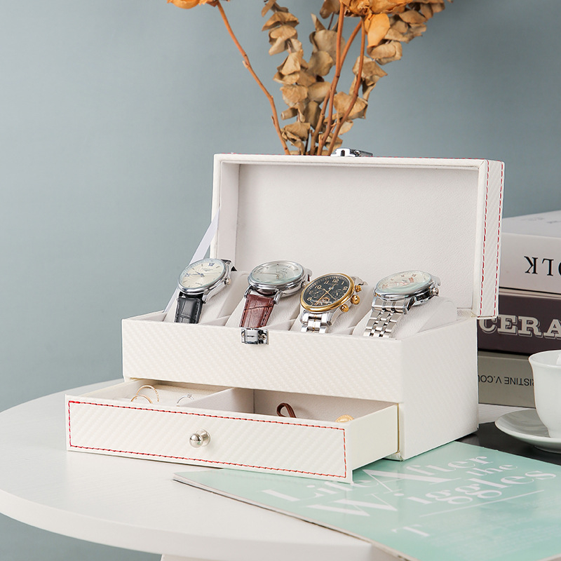 Δερμάτινο κουτί αποθήκευσης ρολογιών, διπλού επιπέδου κουτί κοσμημάτων με 4 διαμερίσματα, μάρκα Yusen