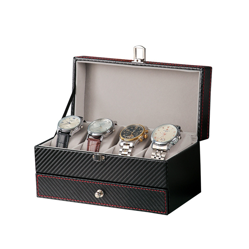 Δερμάτινο κουτί αποθήκευσης ρολογιών, διπλού επιπέδου κουτί κοσμημάτων με 4 διαμερίσματα, μάρκα Yusen