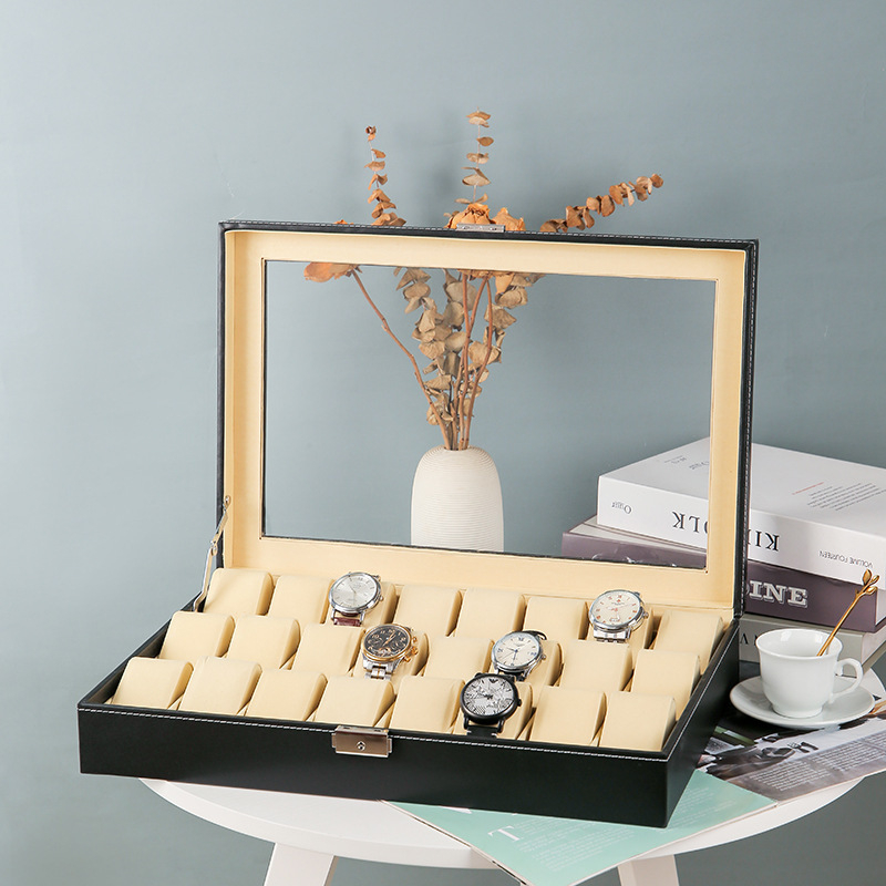 Δερμάτινο κουτί αποθήκευσης ρολογιών, διπλού επιπέδου κουτί κοσμημάτων με 4 διαμερίσματα, μάρκα Yusen