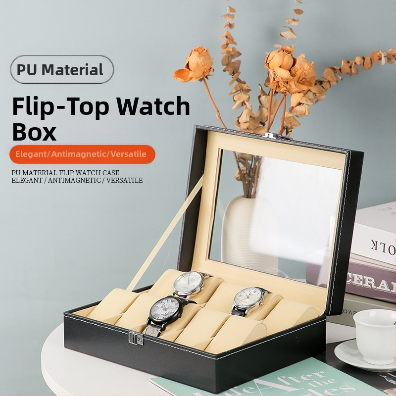 Δερμάτινο κουτί αποθήκευσης ρολογιών, διπλού επιπέδου κουτί κοσμημάτων με 4 διαμερίσματα, μάρκα Yusen