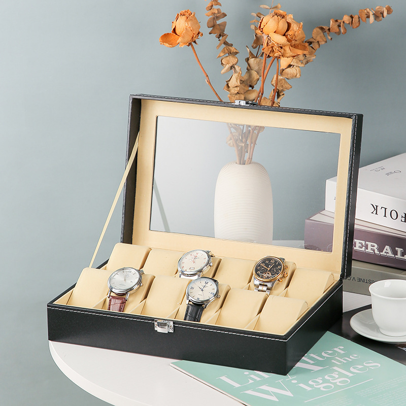 Δερμάτινο κουτί αποθήκευσης ρολογιών, διπλού επιπέδου κουτί κοσμημάτων με 4 διαμερίσματα, μάρκα Yusen