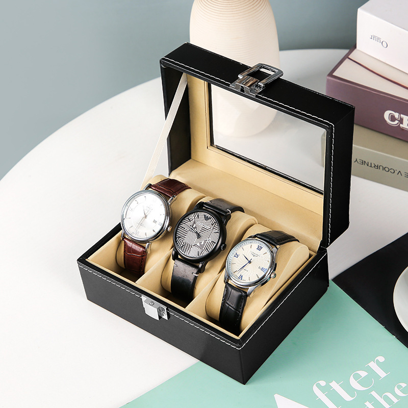 Δερμάτινο κουτί αποθήκευσης ρολογιών, διπλού επιπέδου κουτί κοσμημάτων με 4 διαμερίσματα, μάρκα Yusen