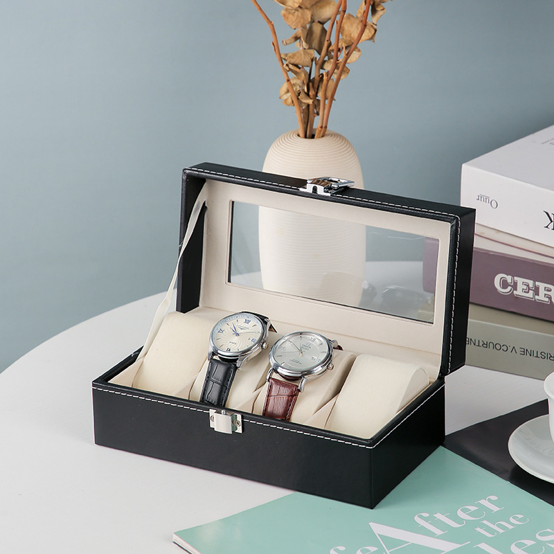 Δερμάτινο κουτί αποθήκευσης ρολογιών, διπλού επιπέδου κουτί κοσμημάτων με 4 διαμερίσματα, μάρκα Yusen