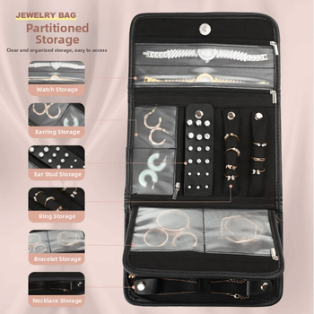 Τσάντα αποθήκευσης κοσμημάτων με θήκες, αναδιπλούμενος σχεδιασμός; PU υλικό; ανθεκτική στη σκόνη; κατάλληλη για ταξίδια; μοντέλο HS0015