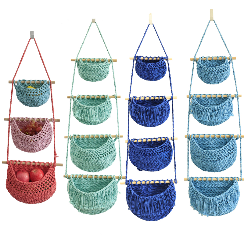 Κρεμαστή 3-επιπέδων θήκη αποθήκευσης τοίχου από βαμβακερό σκοινί