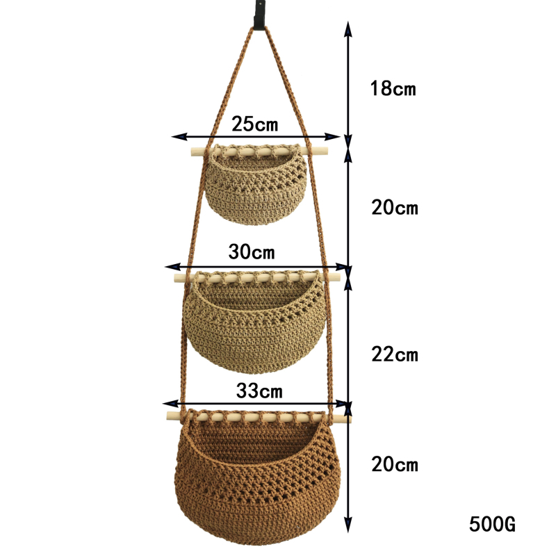 Κρεμαστή 3-επιπέδων θήκη αποθήκευσης τοίχου από βαμβακερό σκοινί