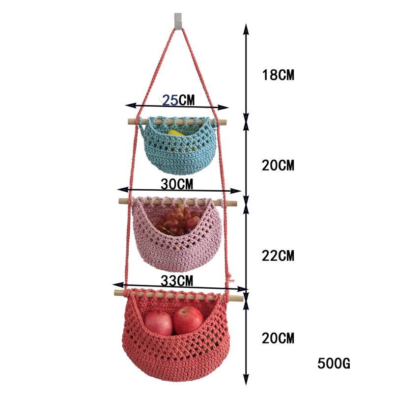 Κρεμαστή 3-επιπέδων θήκη αποθήκευσης τοίχου από βαμβακερό σκοινί