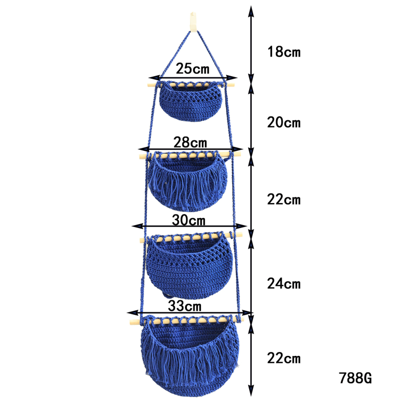 Κρεμαστή 3-επιπέδων θήκη αποθήκευσης τοίχου από βαμβακερό σκοινί